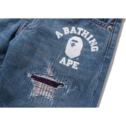 COLOR CAMO PATCHED DAMAGED DENIM PANTS KIDS