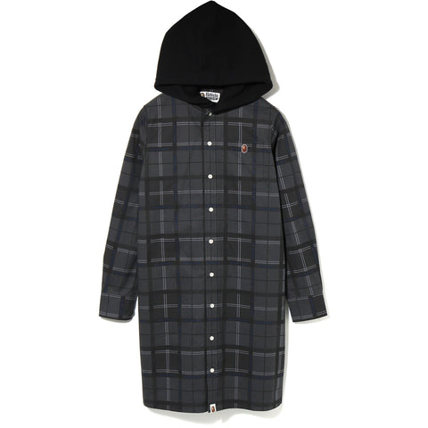 BAPE LOGO CHECK HOODIE SHIRT ONEPIECE LADIES