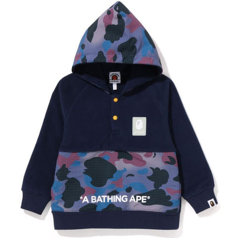 GRID CAMO HALF SNAP FLEECE PULLOVER HOODIE KIDS