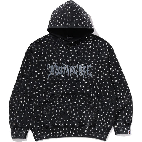 STUDDED LOGO RELAXED FIT PULLOVER HOODIE M