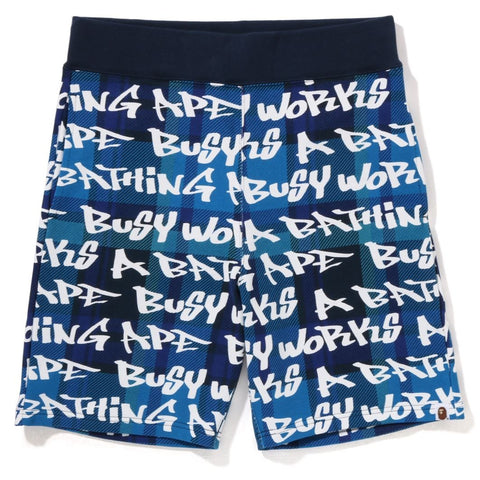 BAPE GRAFFITI CHECK SWEAT SHORTS MENS