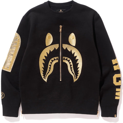 BAPE BLACK SHARK EMBROIDERY SIDE ZIP CREWNECK MENS