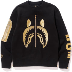 BAPE BLACK SHARK EMBROIDERY SIDE ZIP CREWNECK MENS