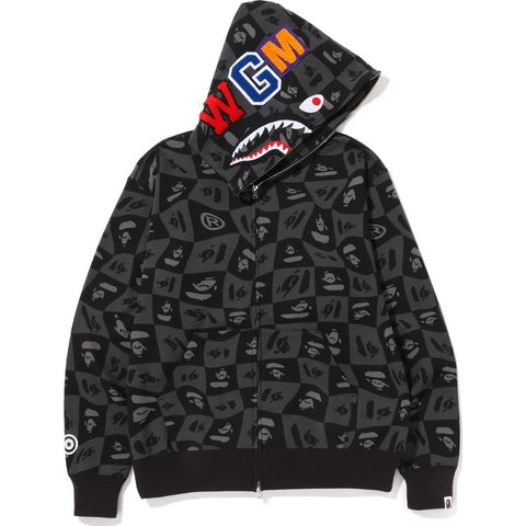 BAPE DISTORTION SHARK RELAXED FIT FULL ZIP HOODIE MENS