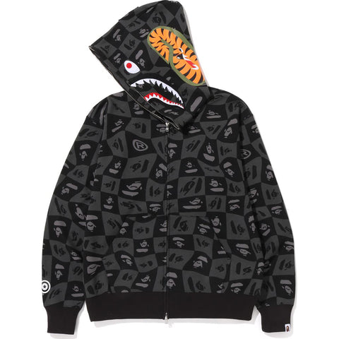 BAPE DISTORTION SHARK RELAXED FIT FULL ZIP HOODIE MENS