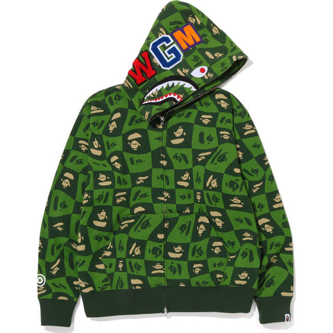 BAPE DISTORTION SHARK RELAXED FIT FULL ZIP HOODIE MENS