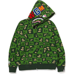 BAPE DISTORTION SHARK RELAXED FIT FULL ZIP HOODIE MENS