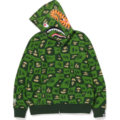 BAPE DISTORTION SHARK RELAXED FIT FULL ZIP HOODIE MENS