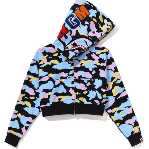 NEW MULTI CAMO CROPPED SHARK FULL ZIP HOODIE LADIES