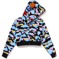 NEW MULTI CAMO CROPPED SHARK FULL ZIP HOODIE LADIES