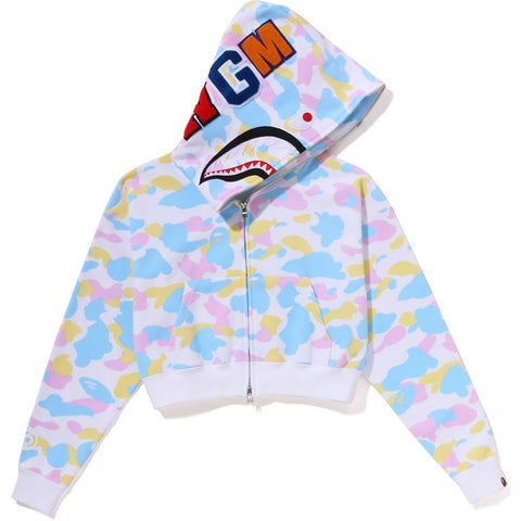 NEW MULTI CAMO CROPPED SHARK FULL ZIP HOODIE LADIES