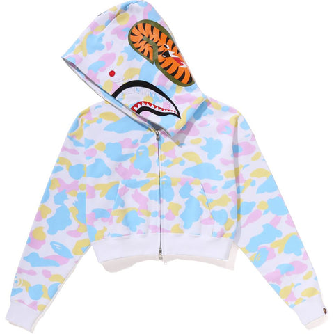 NEW MULTI CAMO CROPPED SHARK FULL ZIP HOODIE LADIES