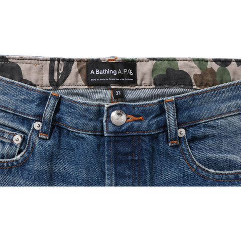 BAPE X A.P.C. PATCHED DAMAGE DENIM PANTS MENS