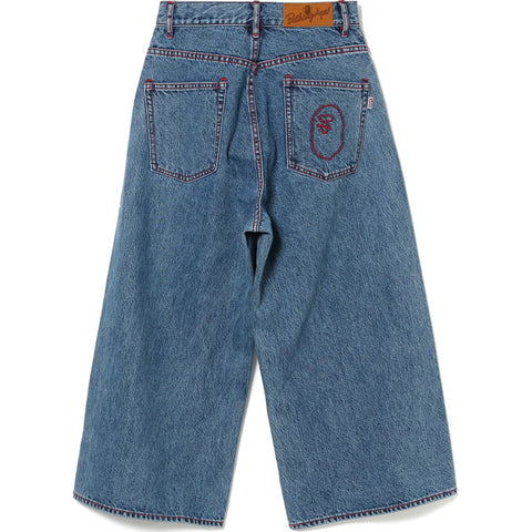 STRIPE COLLEGE CROPPED WIDE DENIM PANTS LADIES