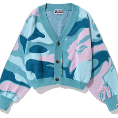 MARBLE CAMO KNIT CROPPED CARDIGAN L