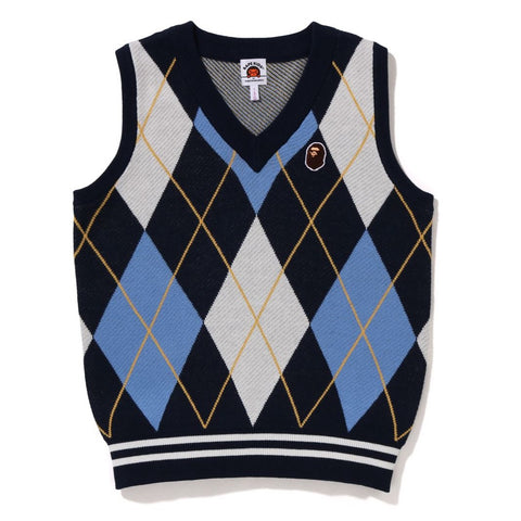 APE HEAD PATCH ARGYLE KNIT VEST KIDS