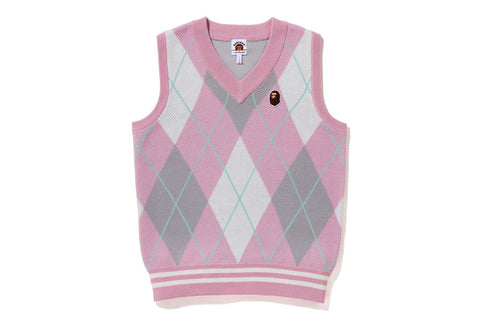 APE HEAD PATCH ARGYLE KNIT VEST KIDS