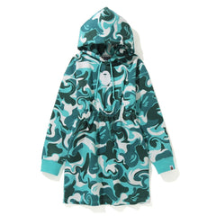 MARBLE CAMO SHIRRED WAIST PULLOVER HOODIE ONEPIECE LADIES
