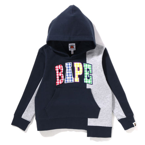 BAPE GINGHAM CHECK PATCH PULLOVER HOODIE KIDS