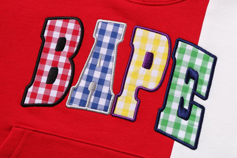 BAPE GINGHAM CHECK PATCH PULLOVER HOODIE KIDS