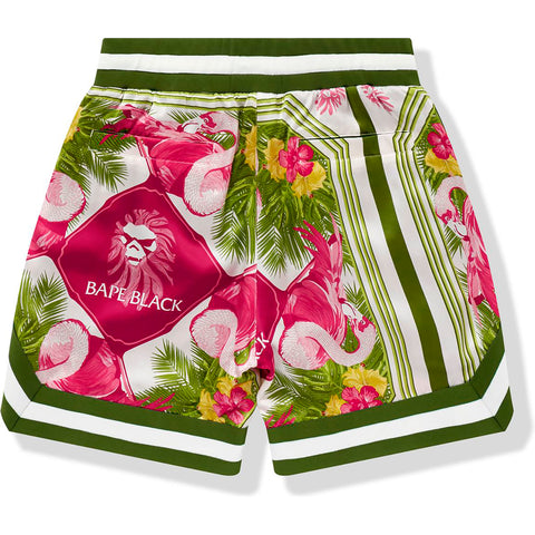 BAPE BLACK PRINTED SILK SHORTS MENS