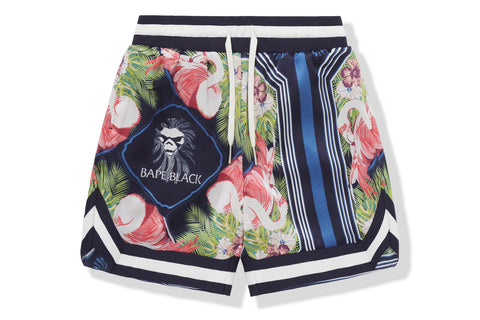 BAPE BLACK PRINTED SILK SHORTS MENS