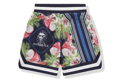 BAPE BLACK PRINTED SILK SHORTS MENS