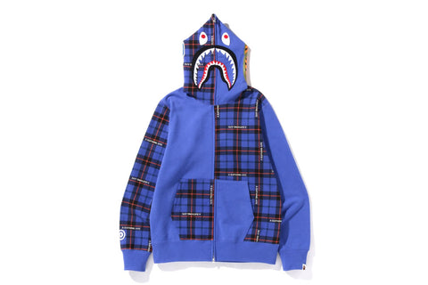 BAPE LOGO CHECK SHARK FULL ZIP HOODIE MENS