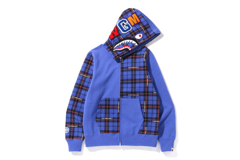BAPE LOGO CHECK SHARK FULL ZIP HOODIE MENS