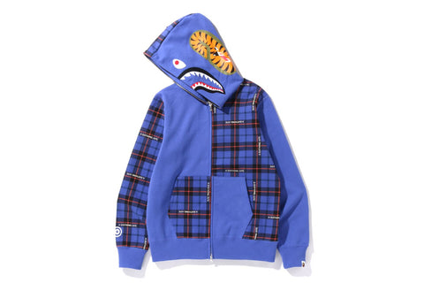 BAPE LOGO CHECK SHARK FULL ZIP HOODIE MENS