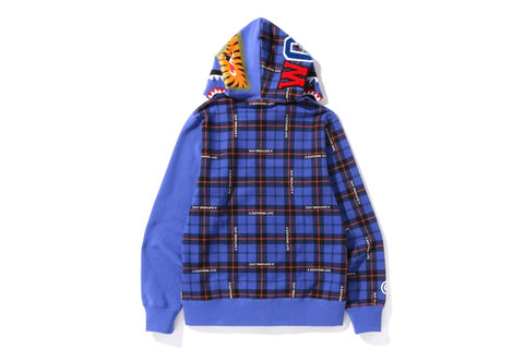 BAPE LOGO CHECK SHARK FULL ZIP HOODIE MENS