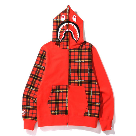 BAPE LOGO CHECK SHARK FULL ZIP HOODIE MENS