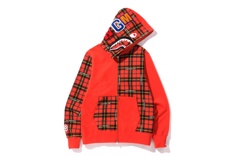 BAPE LOGO CHECK SHARK FULL ZIP HOODIE MENS