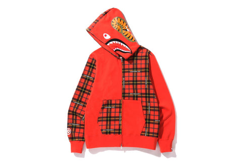 BAPE LOGO CHECK SHARK FULL ZIP HOODIE MENS