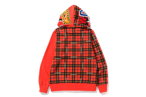 BAPE LOGO CHECK SHARK FULL ZIP HOODIE MENS