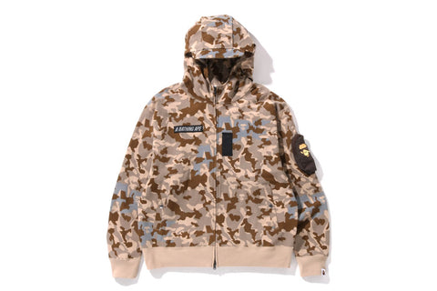SAND CAMO MILITARY RELAXED FIT FULL ZIP MASK HOODIE MENS