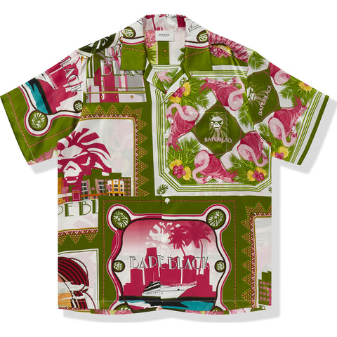 BAPE BLACK PRINTED SHORT SLEEVE SILK SHIRT MENS