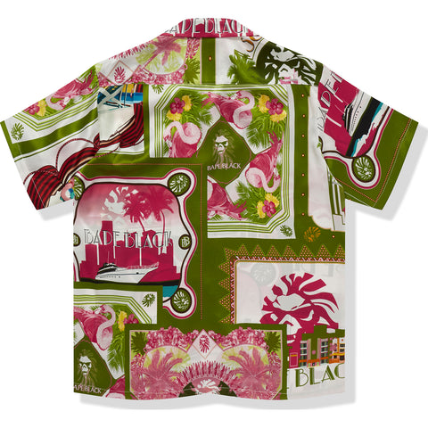 BAPE BLACK PRINTED SHORT SLEEVE SILK SHIRT MENS