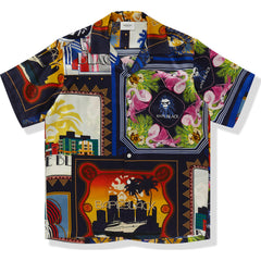 BAPE BLACK PRINTED SHORT SLEEVE SILK SHIRT MENS
