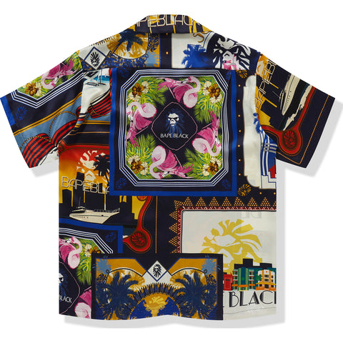 BAPE BLACK PRINTED SHORT SLEEVE SILK SHIRT MENS