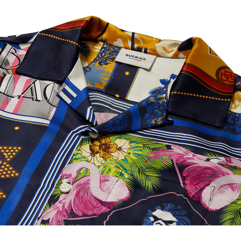 BAPE BLACK PRINTED SHORT SLEEVE SILK SHIRT MENS