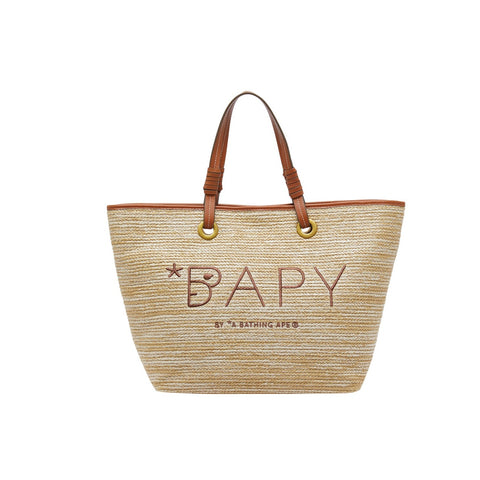 BAPY LEATHER TRIMMED RAFFIA TOTE L