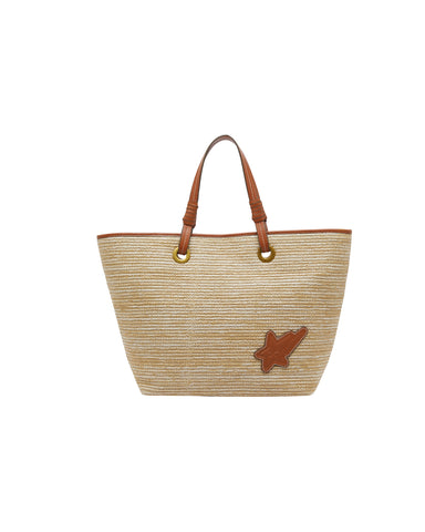 BAPY LEATHER TRIMMED RAFFIA TOTE L