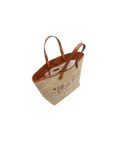 BAPY LEATHER TRIMMED RAFFIA TOTE L