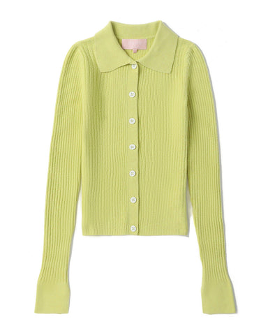 FLORAL BROOCH SLIM-FIT POLO CLR. CARDIGAN LADIES