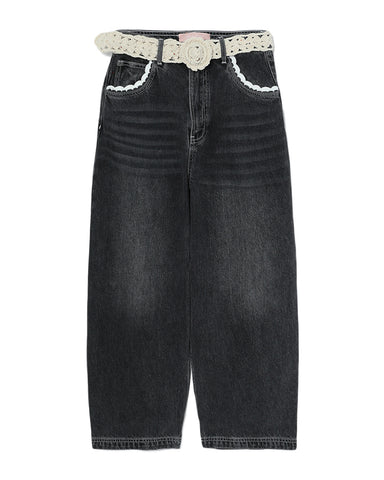 BAPY CROCHET-BELTED JEANS LADIES