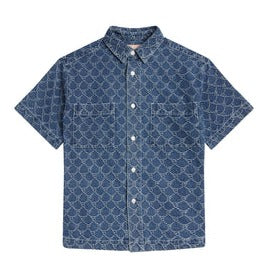 BAPY LOGO MONOGRAM JACQUARD DENIM SHORT SLEEVE SHIRT LADIES