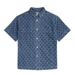 BAPY LOGO MONOGRAM JACQUARD DENIM SHORT SLEEVE SHIRT LADIES