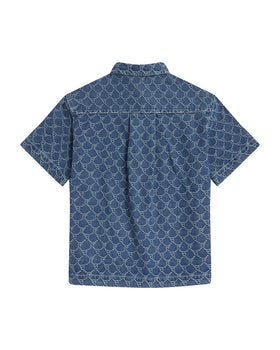 BAPY LOGO MONOGRAM JACQUARD DENIM SHORT SLEEVE SHIRT LADIES