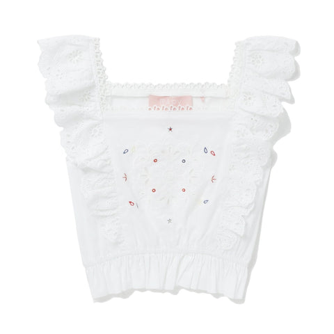 BAPY FLORAL EMB. RUFFLE-TRIMMED TOP LADIES